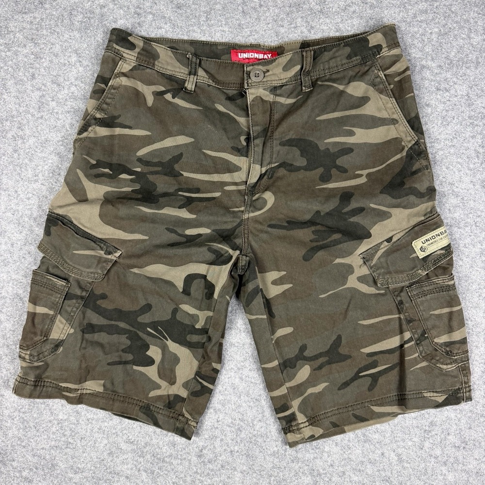 Vintage Union Bay Cargo Shorts Men's 34 Green Camo Grunge Baggy Skate 90s Y2K
